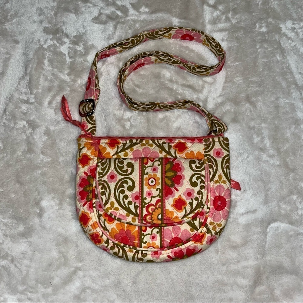 Vera Bradley Crossbody Hipster Saddle Bag Purse, coral red orange flowers